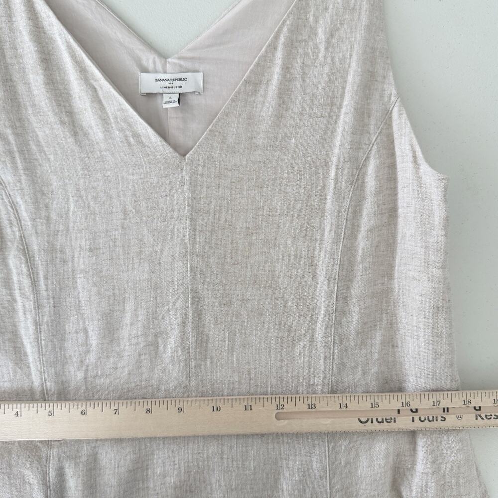 Banana Republic Dress Large Beige Linen Blend Drapey Midi Minimalist Luxury - Picture 12 of 12